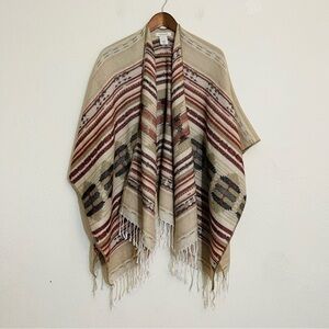 Francesca’s 100% Acrylic Fringe Hem Poncho One Size Fit Color tan/red